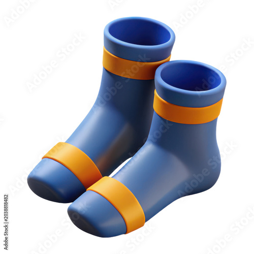 Realistic 3d rendering of blue athletic socks with orange bands ready for sports activity transparent background