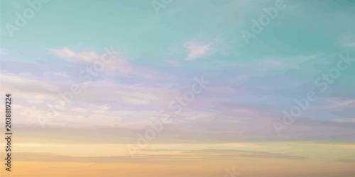 Bild auf Leinwand Soft pastel sky with light clouds at sunset colorful twilight atmosphere backgro