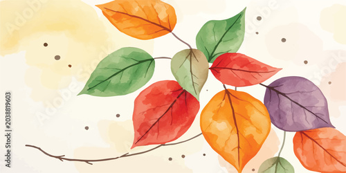 Konstfotografi Watercolor painting of autumn leaves on a branch with watercolor seasonal artist