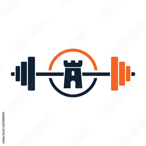 Fotografija Gym Logo Design Featuring a Strong Fortress Castle Tower Combined with Heavy Bar