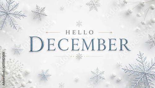 Hello December Winter Background with Snowflakes