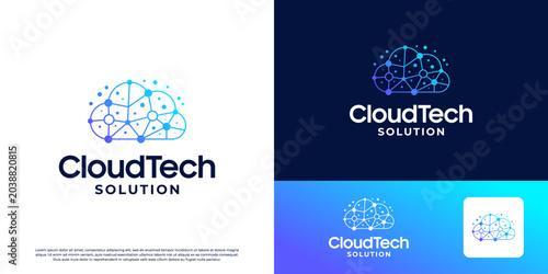 Foto Cloud tech logo design inspiration. Cloud circuit logo template.