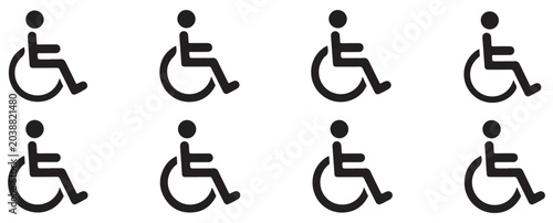 Accessible icon set showing person in wheelchair with detailed designs for public spaces and signage needs.