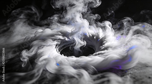 Abstract swirling smoke vortex with dark atmospheric background