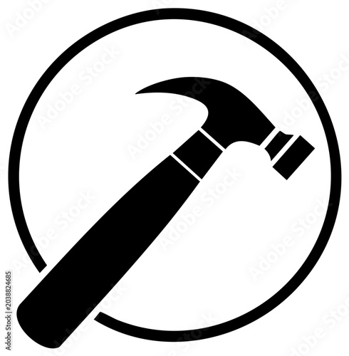 Hammer icon within a circle construction design element