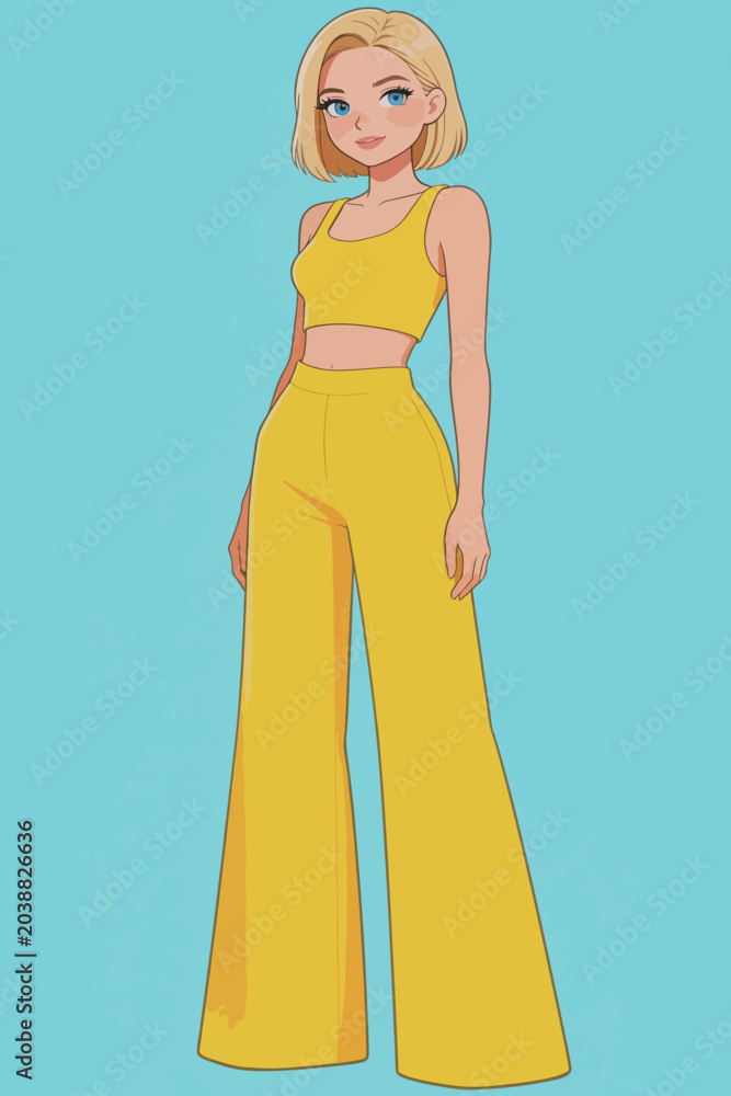 Fototapeta premium Stylish Cartoon Female Character in Yellow Two-Piece Outfit