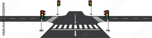 Fotografía Empty T junction road intersection with pedestrian crosswalks, traffic lights an