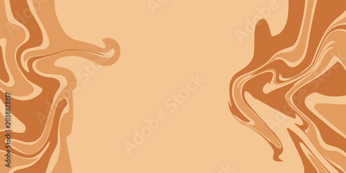 Marble acrylic swirl pattern. Coffee, caramel or chocolate liquid texture. Abstract beige brown psychedelic waves print background.