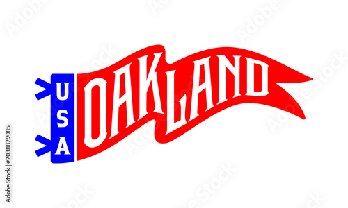 A red vintage-style pennant flag with white 