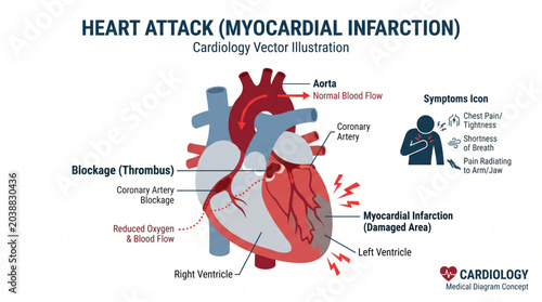 Bild auf Leinwand Flat heart attack disease concept isolated on white background, cardiology vecto