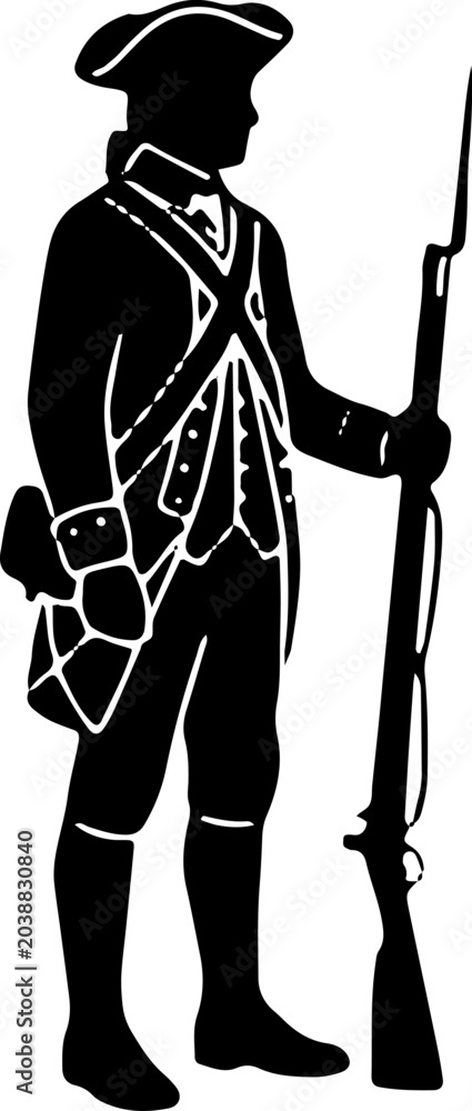 Fototapeta premium Revolutionary War Standing Soldier Holding Musket Silhouette Vector