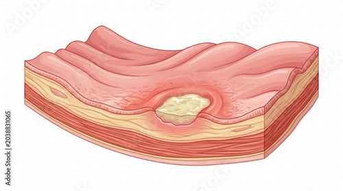 Cuadro en lienzo Flat gastric ulcer disease isolated on white background, digestive healthcare ve