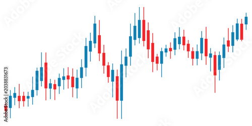 Tableau sur toile Candlestick chart with red and blue bars on white background showing stock marke