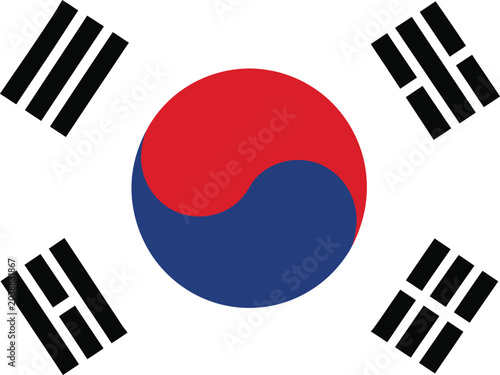 Official National Flag of South Korea Vector Illustration Isolated on White Background