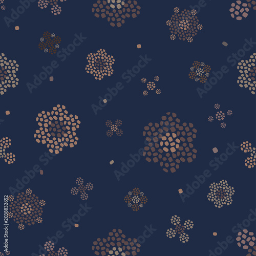 Modern navy pebble blossom seamless pattern,scandinavian organic floral pattern.ethnic oriental, clothes, print, motif fabric, textile pattern
