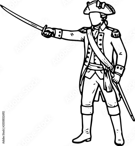 Revolutionary War Officer Commanding with Raised Sword Vector