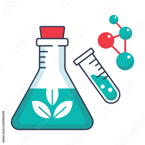 Fotografija Laboratory equipment with plant and molecule model