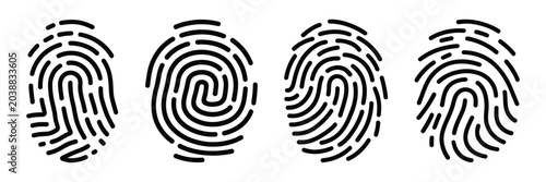Slika na platnu Fingerprint icon concept silhouette glyph and outline vector set for biometric s