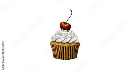 Delicious Vanilla Cupcake with Swirled Frosting and Cherry Topping