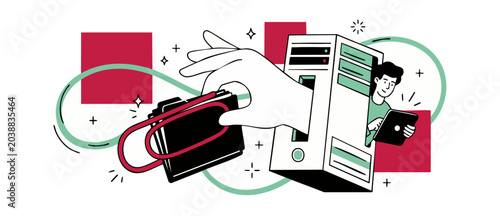Billede på lærred Data server file storage folder retrieved by massive hand illustration