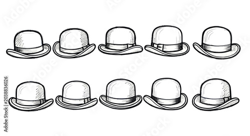 Tableau sur toile Vintage Bowler Hats Collection - Hand Drawn Style
