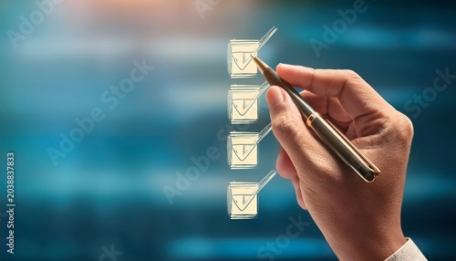 hand checking off items on a checklist with a pen