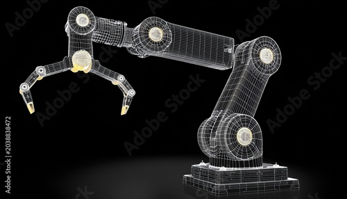 industrial robot arm 3d render on black background