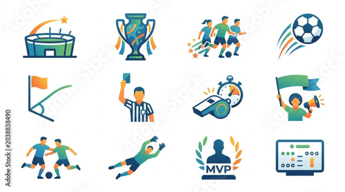 Photos Soccer Football Icons Collection Representing Game Elements and Players