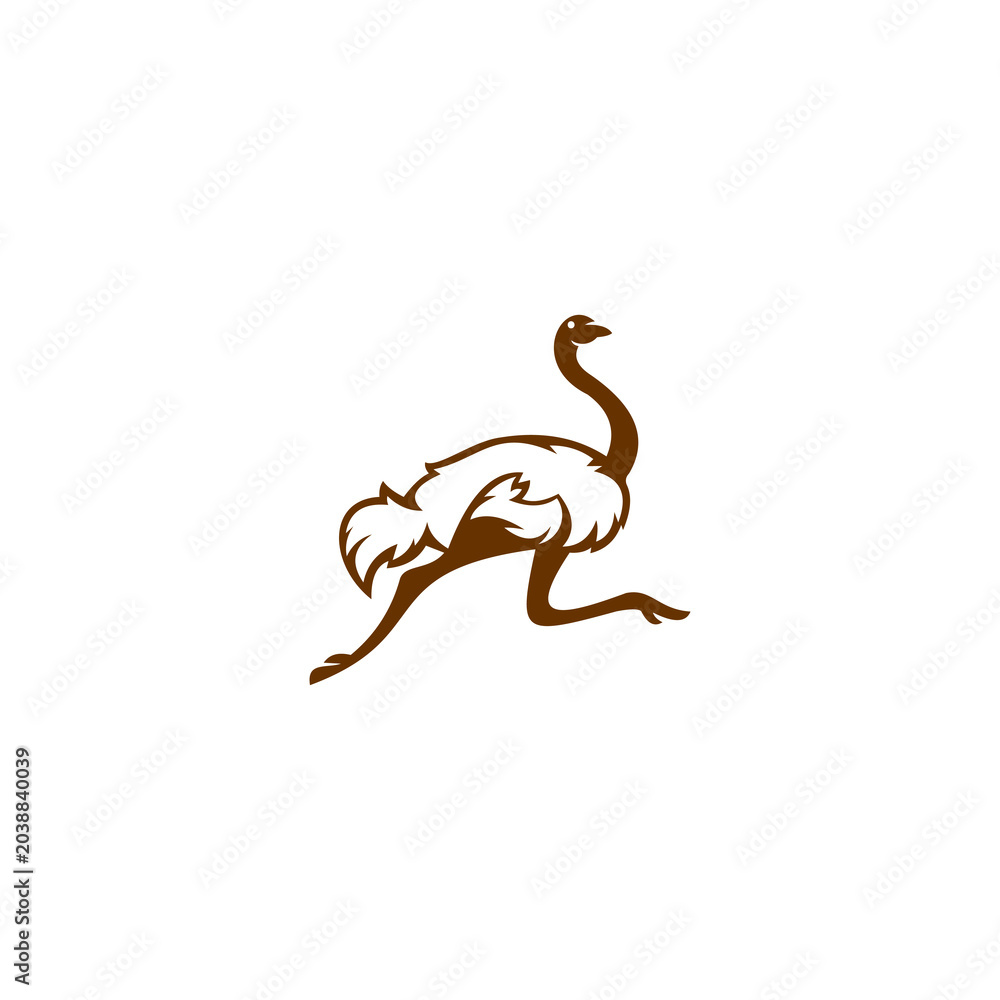 Fototapeta premium A solid, brown silhouette icon of a running ostrich