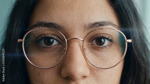 Woman eyes behind round glasses