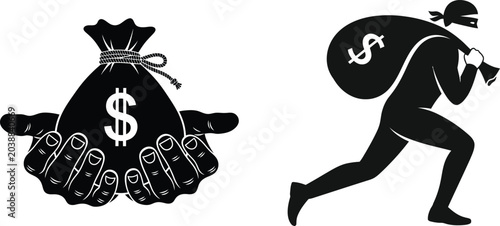 Billede på lærred Money bag thief robbery concept
