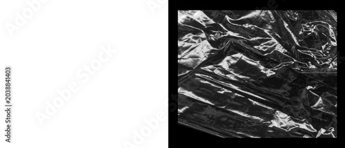 Tableau sur toile Crumpled black plastic texture, wrinkled dark polyethylene film background, shin