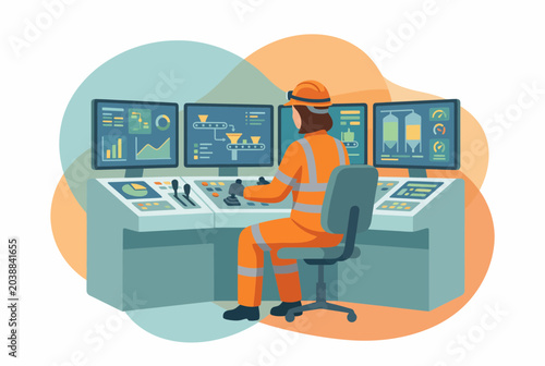 Female Engineer Monitoring Industrial Control Room Processes