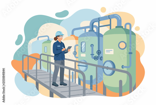 Professional Female Engineer Inspecting Industrial Process Systems