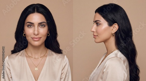Natural beauty portrait front and side view
