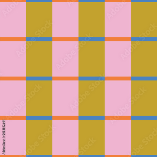 Bold colour block grid seamless pattern with contrasting narrow dividing lines. Multicolored squares and lines abstract texture. Cute color block tartan-like structure with a clean, modern feel