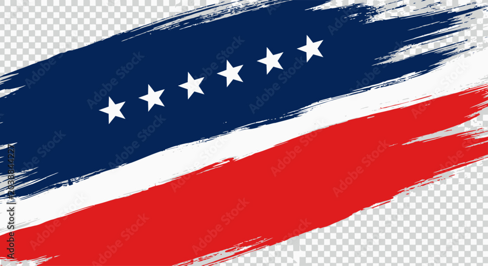 Fototapeta premium Isolated patriotic brush stroke banner with white stars on blue and red background for Labor Day marketing on transparent Happy Labor Day