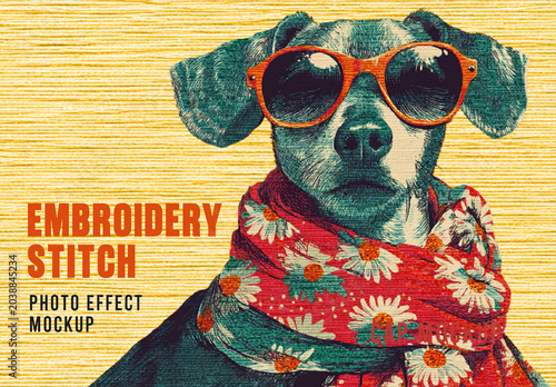 Embroidery Stitch Photo Effect Mockup