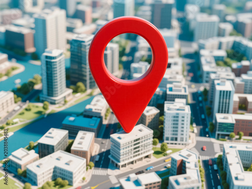 ローケーションピンが置かれた都市の地図画像