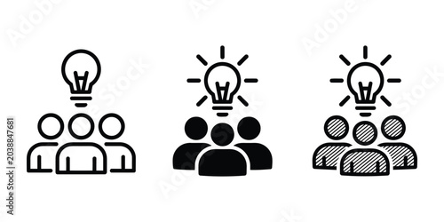 Foto Light bulb over group of people vector illustration for teamwork brainstorming a