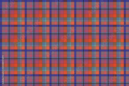 Seamless red orange and blue colorful tartan plaid pattern textile background with checkered background colorful geometric wallpaper material backdrop