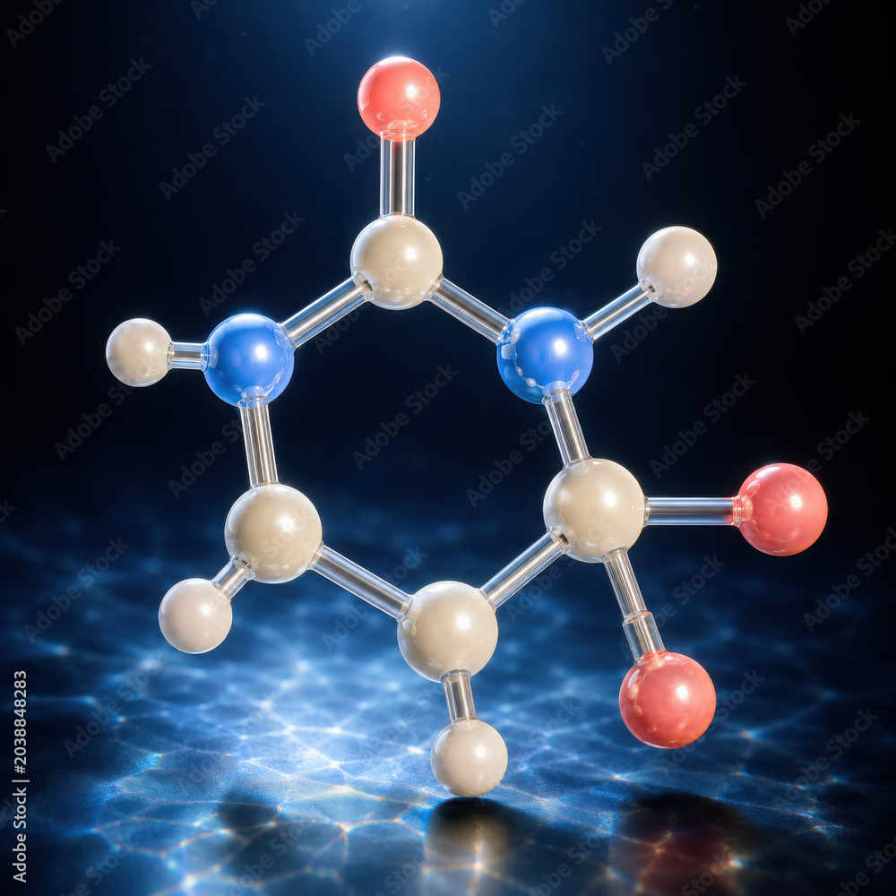 Obraz premium Molecular structure showcases vibrant arrangement of atoms with colorful spheres representing different elements. design highlights beauty
