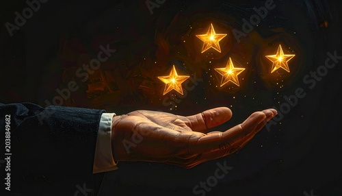 Hand Offering Glowing Stars Symbolizing Success and Achievement.