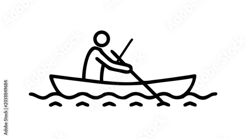 Vector icon of a person rowing a canoe on water