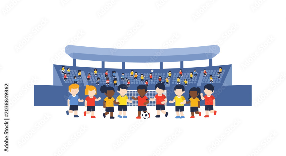 Fototapeta premium Kids Playing Soccer Stadium.
