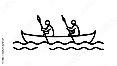 Two people paddling in a canoe, vector icon illustration