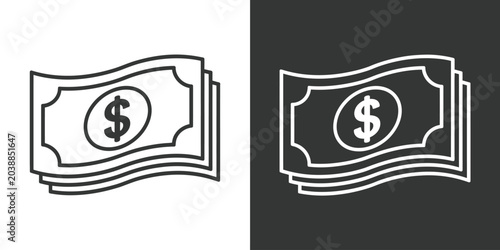 Foto Wavy stack of dollar bills icon, floating cash flow symbol, financial wealth, salary and budget concept, minimalist black and white vector illustration