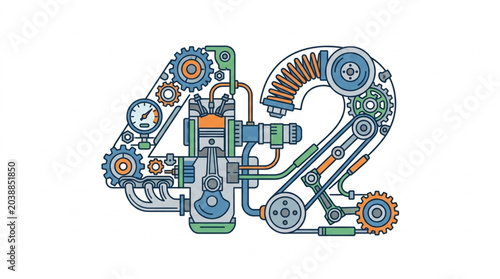 Bild auf Leinwand Number 42 constructed from intricate mechanical gears and engine parts