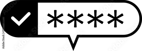 Security Authentication Success Vector Icon with Check Mark and Password in Speech Bubble