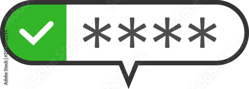 Security Authentication Success Vector Icon with Green Check Mark and Password in Speech Bubble